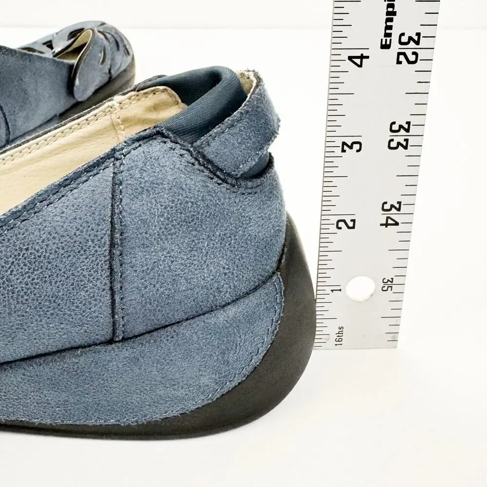 JBU Blue Faux‎ Suede Floral Cut Out Platform Slip-On 8.5 Comfort Athletic Chunky
